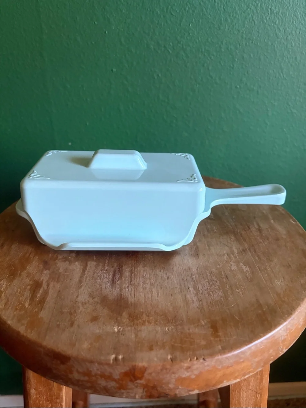 Vintage MCM melamine covered Butter Dish in baby blue